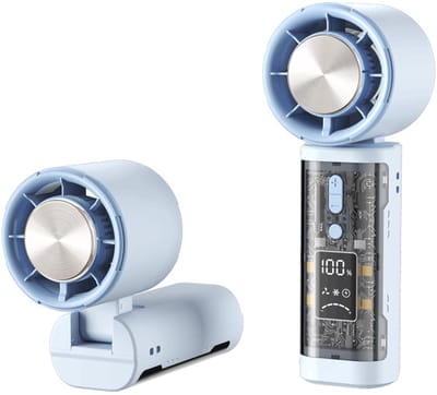 VHV - Handventilator - Mini ventilator - Draagbare ventilator - Turbo ventilator - Met koelplaat - Traploos instelbaar - Oplaadbaar - LED display - Voor op reis en vakantie - Blauw