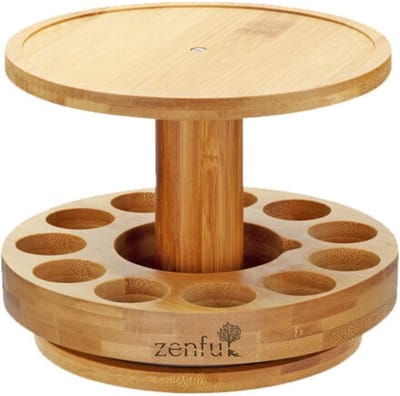 Aroma Diffuser Houder - Geurverspreider Bamboe Standaard - Olie Carrousel - Etherische Olie Houder - 12 vakken - 360° draaibaar