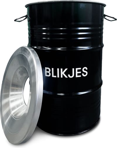 BinBin Flame Blikjes - Afvalscheidingsprullenbak - Zwart/Zilver Metaal/Aluminium - Ø40x58 cm - 60L - Vlamwerend Deksel