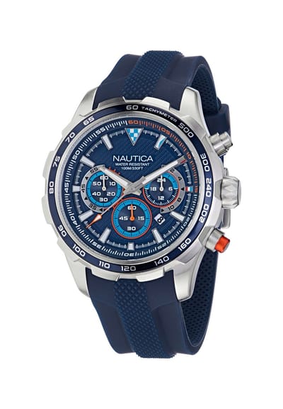Nautica Nst Kwarts Analoog Horloge Blauw Kast: 100 % Roestvrij Staal | Band: 100 % Siliconen 46 mm NAPNSF303