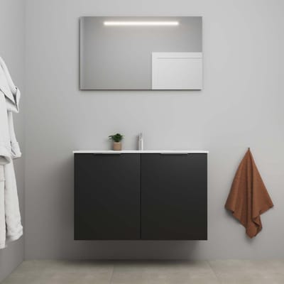 On-Line Badkamermeubelset - 100 cm - Bouwpakket - 2 Deuren met Greep - Porseleinen Wastafel - 1 Kraangat - Spiegel met LED-Verlichting - Mat Zwart