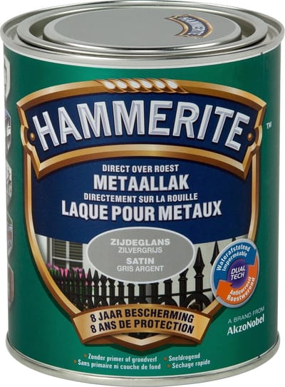 Hammerite Metaallak Zijdeglans - Zilver Grijs - 0,75 l - 10 m²/l - Afwerkingslaag