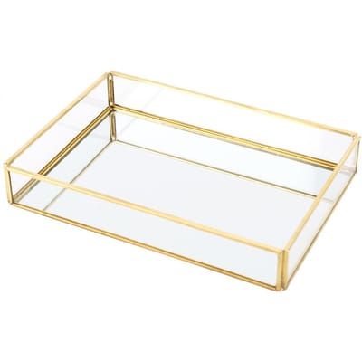 Vintage Metalen Glas Opbergdoos Gouden Dienblad Sieraden Cosmetica Displaydozen Rectangular trumpet