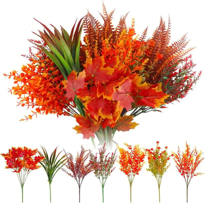 10 Stuks Kunstboeket met Esdoornbladeren en Orchideeën voor Herfstdecoratie op Bureau, Balkon of Tuin