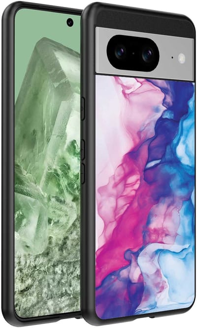 Geschikt voor Google Pixel 8 Telefoonhoesje met Roze Blauw Marmer Opdruk - TPU Backcover Case Rose Blue Marble Design - Smartphonica geschikt voor Google Pixel 8