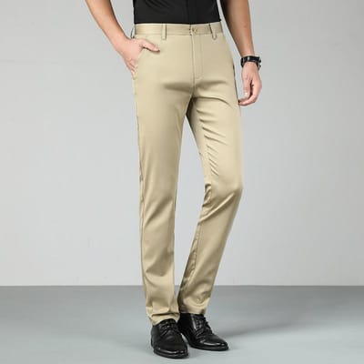 Heren Lichte Business Casual Broek Elastische Losse Rechte Broek Jong Lente en Herfst Dunne Tencel Dress Pants 40 beige