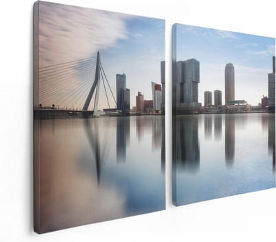 Artaza Canvas Schilderij Tweeluik Rotterdamse Skyline Met De Erasmusbrug  - 120x80 - Foto Op Canvas - Canvas Print