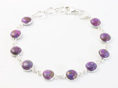 Fijne zilveren armband met paarse koperturkoois