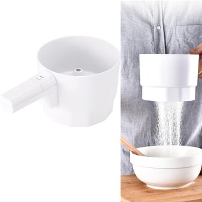 Electric Flour Strainer, Handheld Battery Powered Mesh Shaker, Cup Shape Powder Shaker Strainer, For Kitchen Cooking Baking Pastry Tools (White)