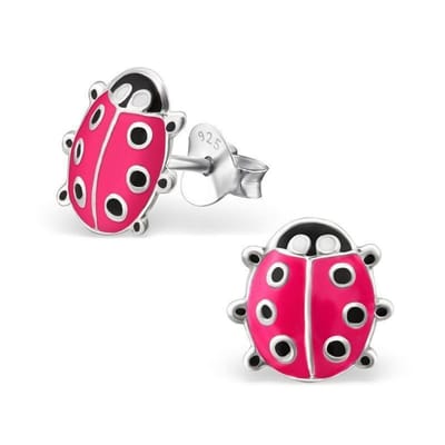 Aramat Jewels | Oorbellen | Zilveren Lieveheersbeestje Oorstekers – Meerdere Maten & Kleuren 925 Zilver | Roze-10x9mm | |7mm | Zilver | Kinderen, Volwassenen | Verkleurd niet