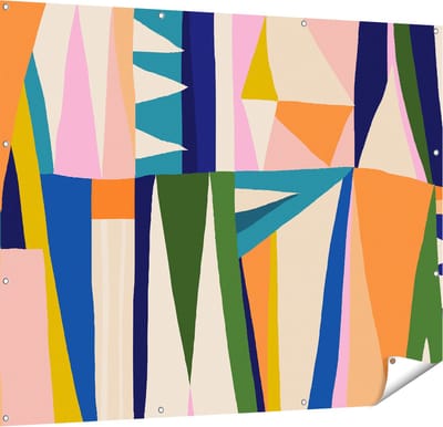Gards Tuinposter Abstracte Kleurrijke Kunst - Driehoeken - 150x120 cm - Tuindoek - Tuindecoratie - Wanddecoratie buiten - Tuinschilderij