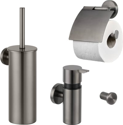 Saqu Nemo 4-delige Badkamer Accessoires - Grijs - WC Borstel, Toiletrolhouder, Zeepdispenser en Handdoekhaak