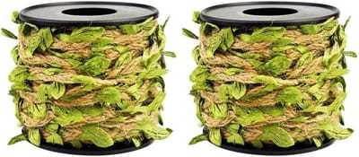 Jute touw met blad lint voor bruiloft decoratie in huis en tuin - groen - 2 stuks