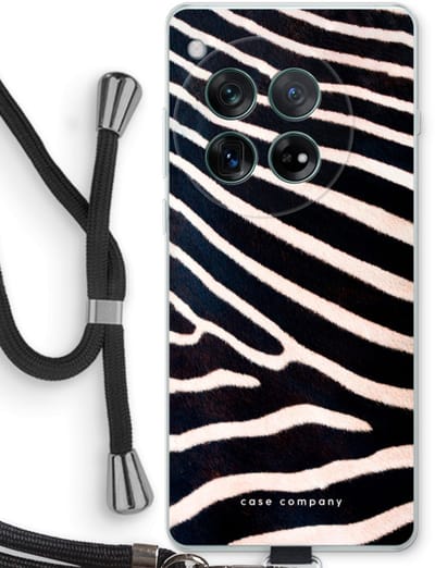 Case Company® - Hoesje met koord geschikt voor OnePlus 12r hoesje met Koord - Zebra - Telefoonhoesje met Zwart Koord - Bescherming aan alle Kanten en Over de Schermrand