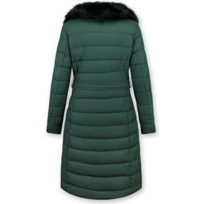 Lange Dames Winterjas Parka - Met Zwarte Faux Bontkraag - Groen