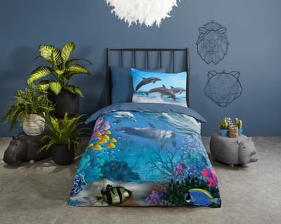 Good Morning dekbedovertrek dolfijnen - 1 persoons 140x200/220 cm - Blauw - 100% Katoen renforce