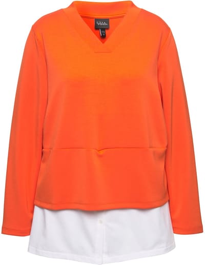 Ulla Popken - Dames - Sweatshirt blouse inzetstuk V-hals lange mouwen - Tomaat - Maat 42+