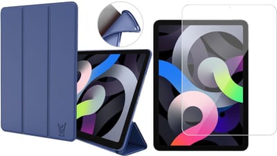 Hoesje geschikt voor iPad Air 2022 / 2020 10.9 - Trifold Smart Book Case Cover Kunstleer Blauw - Tempered Glass Screenprotector