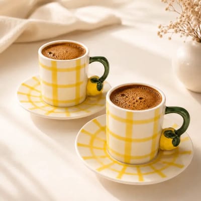 Amalfi Lemon koffiekopjes set espresso en Turkse 90 cc – citroen – geel – 12-delig