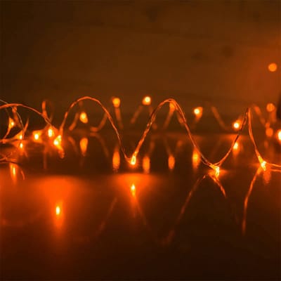 KIMU® 2x Led Lampjes Snoer - Oranje 2 meter Lichtsnoer - Verlichting Kleding Lichtjes Haar Hoed Ledlampjes Fiets Streng Lichtstreng CR2032 Festival