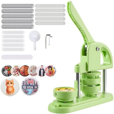 VEVOR knopenmachine, badgepons, 58 mm rond, pinmaker met 100 knopen, cirkelsnijder en versterkte ergonomische handgreep, doe-het-zelf badgepersmachine, groen