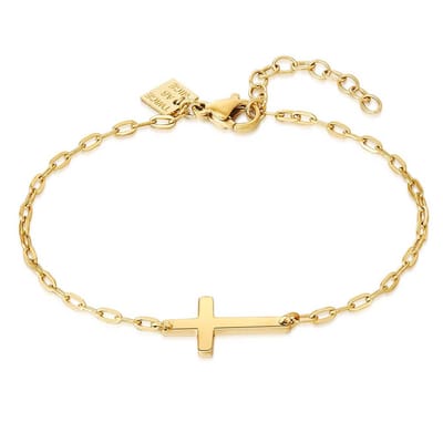 Twice As Nice Armband in goudkleurig edelstaal, kruis, ovale schakels 15cm+3cm