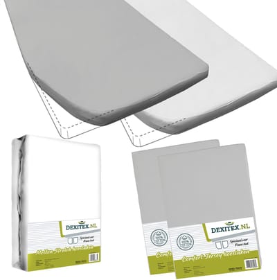 Textielpakket Frans bed - 1 molton met 2 hoeslakens - links 2 x Licht grijs