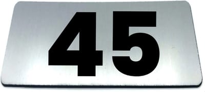 Nummerplaatje 45 - 80 x 50 x 1,6 mm - RVS-look geborsteld - Incl. 3M-tape | Nummerbordje - Deur en kamernummer - brievenbusnummers - Gratis verzending - 5 jaar garantie | Gratis Verzending