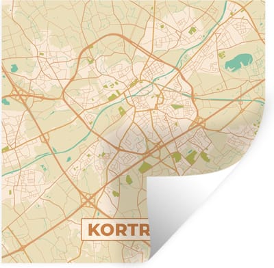Muurstickers - Sticker Folie - Kaart - Plattegrond - Kortrijk - Stadskaart - België - 100x100 cm - Plakfolie - Muurstickers Kinderkamer - Zelfklevend Behang XXL - Zelfklevend behangpapier - Stickerfolie