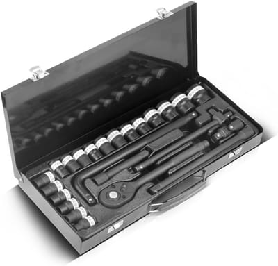 Dopsleutelset 24-delig - Ratelset Doppenset - Auto Reparatie - Fijngetand Ratelmechanisme - 1/2 Inch - Zwart
