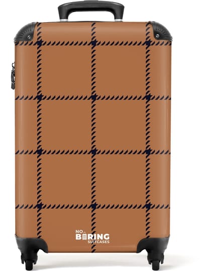 NoBoringSuitcases.com - Koffer dames - Ruitpatroon met visgraatlijnen in bruin en zwart - Past binnen 55x40x20 cm en 55x35x25 cm - Trolley handbagage vrouwen - Valiezen met wieltjes volwassenen - Reiskoffer op wielen - Rolkoffer lichtgewicht