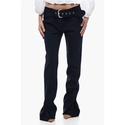 Broek met lage taille en plooien in middernachtblauw