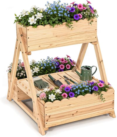 SNJY® Kweektafel - Kweekbak op Poten - Moestuinbak Verhoogd - 3-Laags - 70,5L x 60B x 69,5H cm - Bruin
