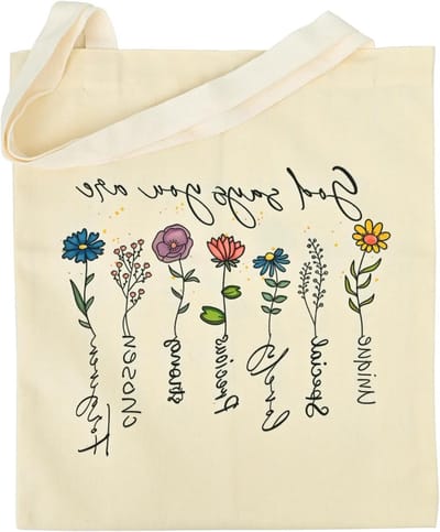Bloemenprint Canvas Schoudertas voor Vrouwen, Herbruikbare Dubbelzijdige Shopper, Ideaal voor Moeders en Vrouwen, Beige