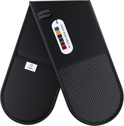 Dubbele Hittebestendige Ovenwanten - Antislip Siliconen - Zwarte Keukenaccessoires voor Veilig Koken