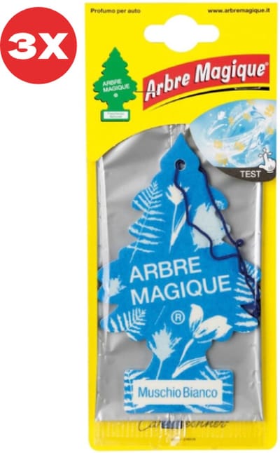 3 stuks Witte Muskus Arbre Magique Geurboom luchtverfrisser voor in de auto Muschio Bianco – Car Parfum – Geurboompje – Geurbooster – Wonderboom – Geurverfrisser – Nieuwe Auto – Autogeur – Autoparfum – Geurblad