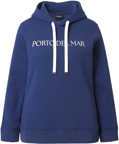 Ulla Popken - Dames - Hoodie tekstprint classic capuchon lange mouwen - Inktblauw - Maat 42+