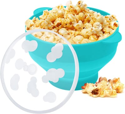 Siliconen Popcornmaker - Magnetron Popper - Snelle Snacks - Inklapbaar Ontwerp - 15 Kopjes Capaciteit - Cyaan