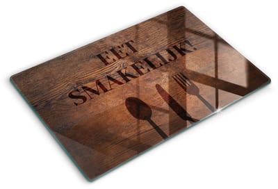 Wallfluent Glazen Snijplanken - Motief: Eet smakelijk! Snijplanken Glas - 80 cm x 52 cm - Bruin Snijplanken van Glas - Glazen Hakplank - Hygiënische Snijplank van Glas - Antislip Hakplank van Glas