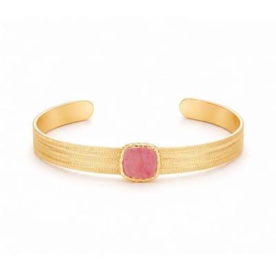 Twice As Nice Armband in edelstaal, vierkante steen Goudkleurig 16cm