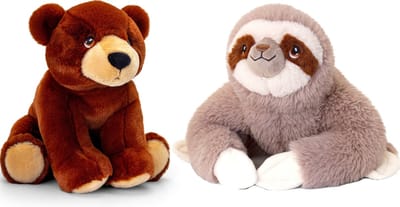 Keel Toys - Pluche knuffels combi-set dieren luiaard en bruine beer 25 cm