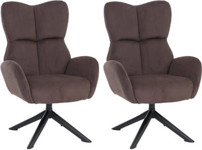 Set van 2 eetkamerstoelen MCW-Q54, relaxstoel, loungestoel, gestoffeerde stoel, draaibaar, metaal, corduroy (320 g/m²) ~ donkerbruin