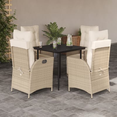 vidaXL - 5-delige - Tuinset - met - kussens - poly - rattan - beige