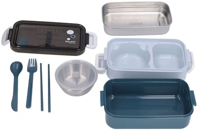 Store_7 - 2-laags Stapelbare Lunchbox - Morsbestendig - Warmtebehoudfunctie - Carlo Blauw - Ideaal voor Kantoormedewerkers - Modern Design