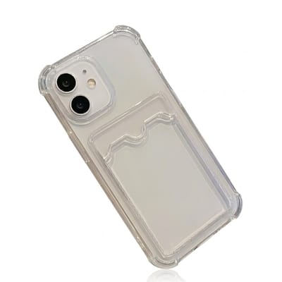 Transparant telefoon hoesje met kaarthouder geschikt voor iPhone 12 – doorzichtig TPU backcover case dames en heren – schokbestendig ontwerp met foto vak en verstevigde hoeken