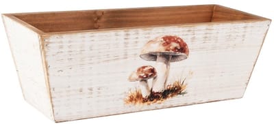 Dekoratief | Bakje m/paddenstoelen, naturel/wit, hout, 31x11x10cm | A255957