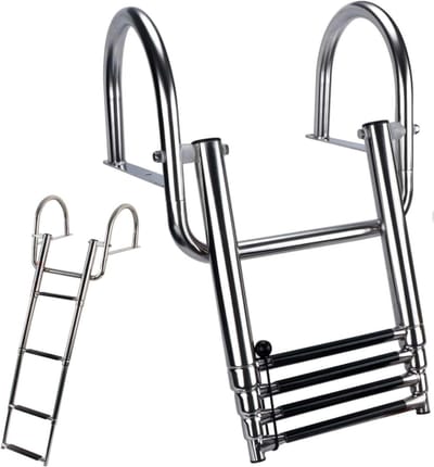 Vouwbare badladder met 4 treden, roestvrij staal, telescopisch ontwerp, handgrepen en brede pedalen voor veilig gebruik in de badkamer