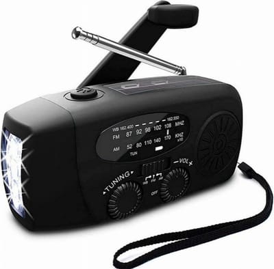 Draagbare noodradio - Powerbank 2000 mAh - Zaklamp - Solar opwindbaar - Noodpakket - Kunststof - Zwart