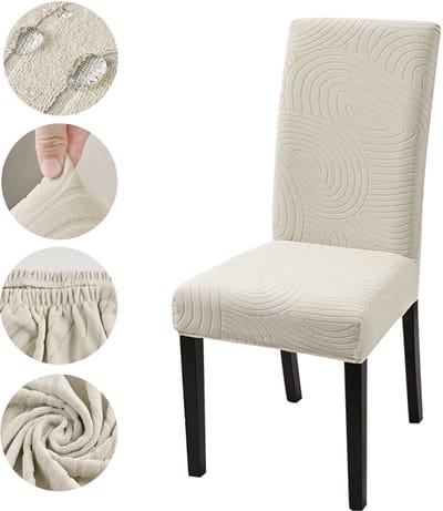 Qelus Waterdicht Jacquard Stoelhoes 1 stuk - Geometrisch Design - Universeel - Stoelhoezen Stretch voor eetkamerstoelen - Beige