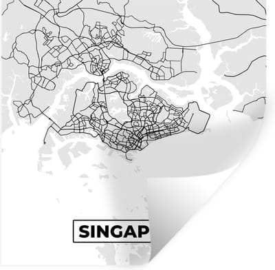 Muurstickers - Sticker Folie - Singapore - Plattegrond - Stadskaart - Zwart Wit - Kaart - 100x100 cm - Plakfolie - Muurstickers Kinderkamer - Zelfklevend Behang XXL - Zelfklevend behangpapier - Stickerfolie
